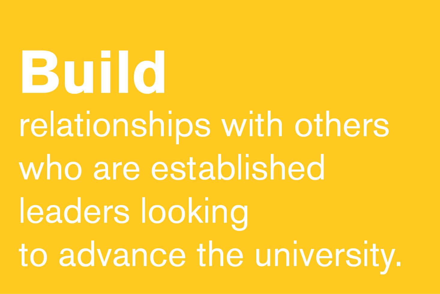 Build relationships with others who are established leaders looking to advance the university.